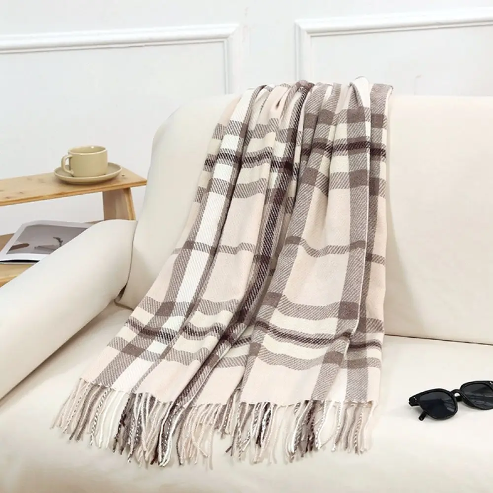 Winter Plaid Scarf Women Oversized Warm Pashmina Shawl Fashion Korean Style Soft Blanket Wrap Thick Cozy Neck Scarf Unisex