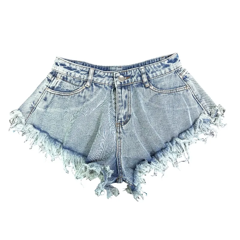 Feminino 2025 novo estilo europeu americano angustiado de cintura alta baggy franja denim shorts na moda streetwear bottoms