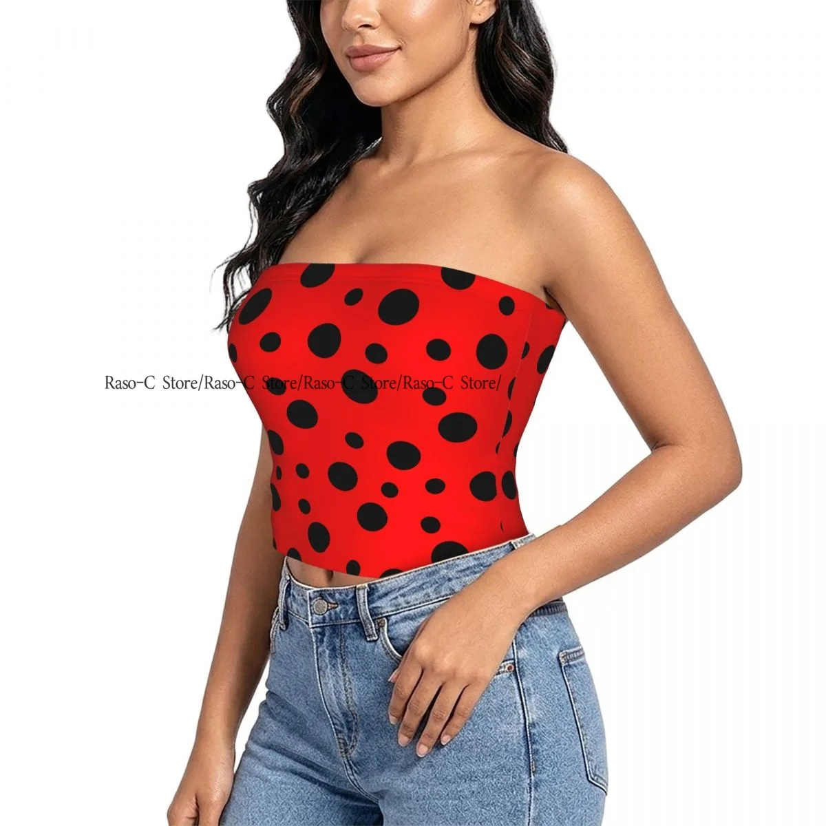 Strapless Sexy Tube Tops Summer Outfits Women Backless Shoulder Wrap Ladybird Bug Polka Dot Female Crop Top