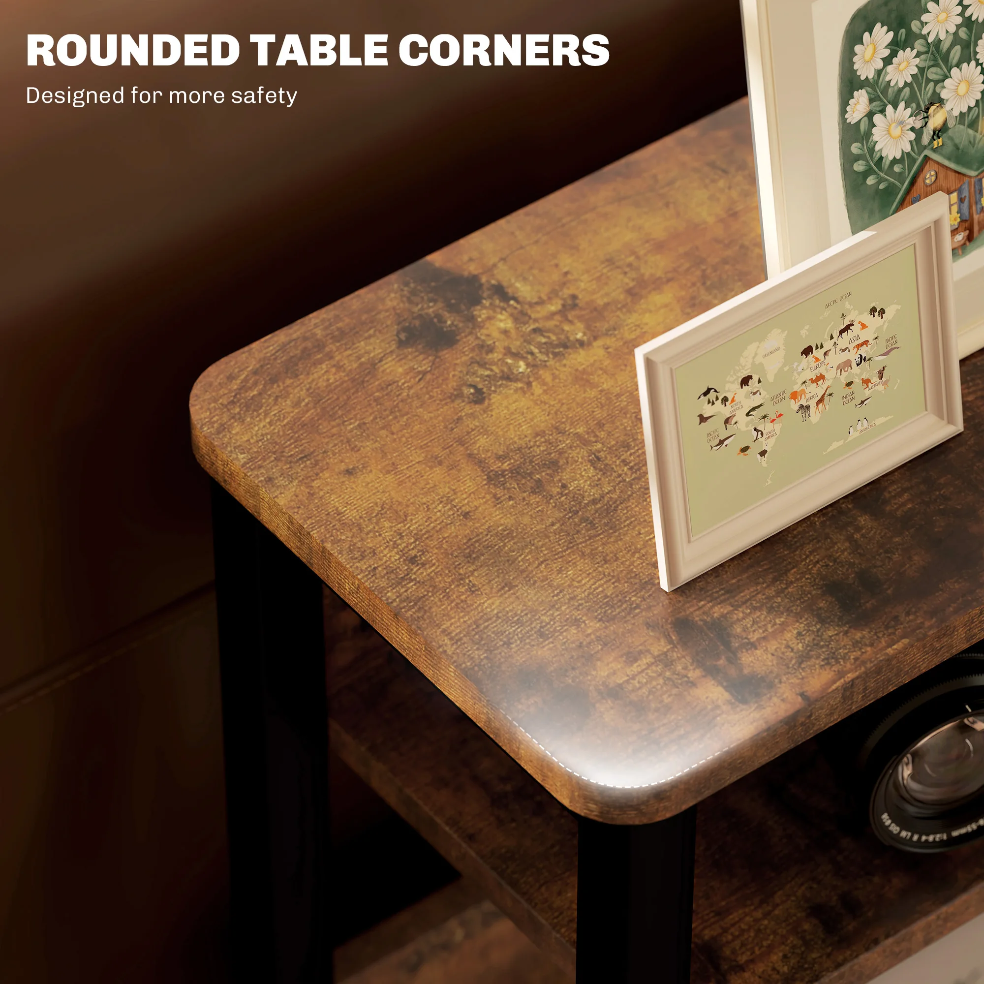 HOMCOM Narrow Side Table with Storage, Bedside End Table, Rustic Brown