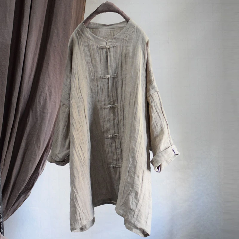 Chinesischen Stil Frauen Casual Leinen Hemd Neue Ankunft 2025, Frühling Vintage Stehkragen Lose Weibliche Lange Tops Shirts M1458