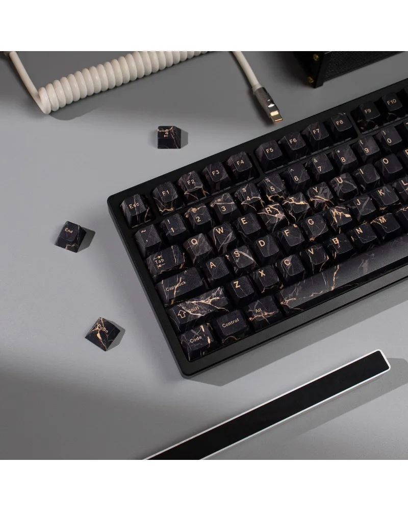 Keycap full set of PBT five-sided sublimation original factory height adaptation 61/8 black mechanical keyboard