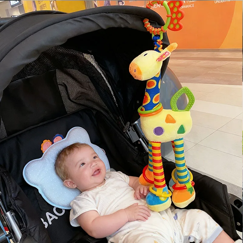 Pingente de chocalho para carrinho de bebê, pingente de cama de bebê, sino de cama, brinquedo de carro de girafa de desenho animado, gadget de caminhada para bebê