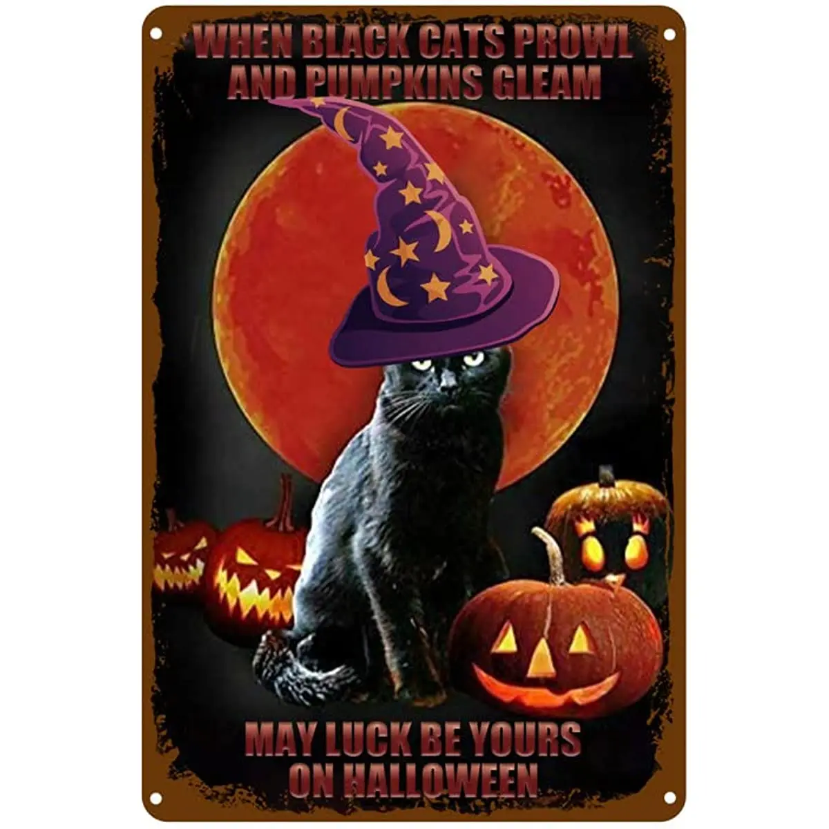 May Luck Be Yours On Halloween Cat Witch Pumpkin Tin Sign Retro Style Miller Beer Bar Den Halloween Painting Metal Decor