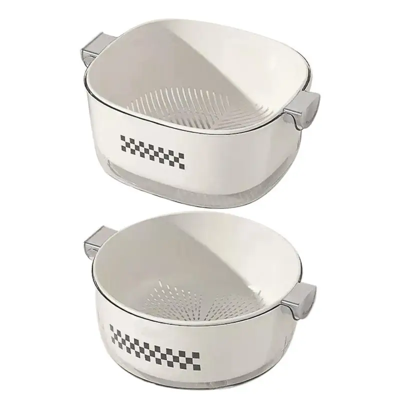 Vegetable Washing Basket Double Layer Drain Basket Cleaning Bowls Versatile Kitchen Gadget Strainer for Berries Pasta Noodle