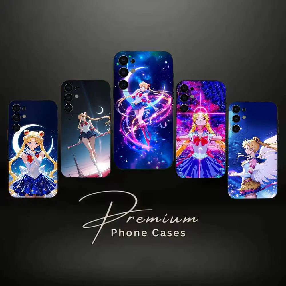 Cute girls S-Sailor Moon Phone Case Black Soft Case For Samsung S24,S23,S21,S22,S24,S30,S20Ultra Plus