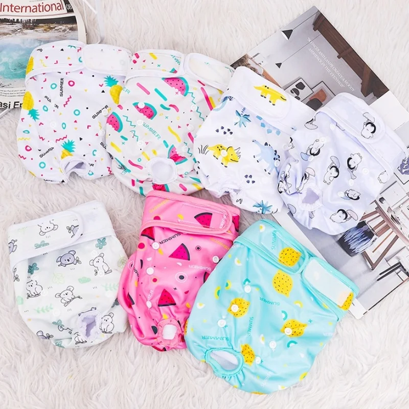 Washable Dog Diapers Pet Physiological Pants Fashion Print Dog Shorts Reusable Puppy Cat Sanitary Panties Pet Shorts Dog Clothes