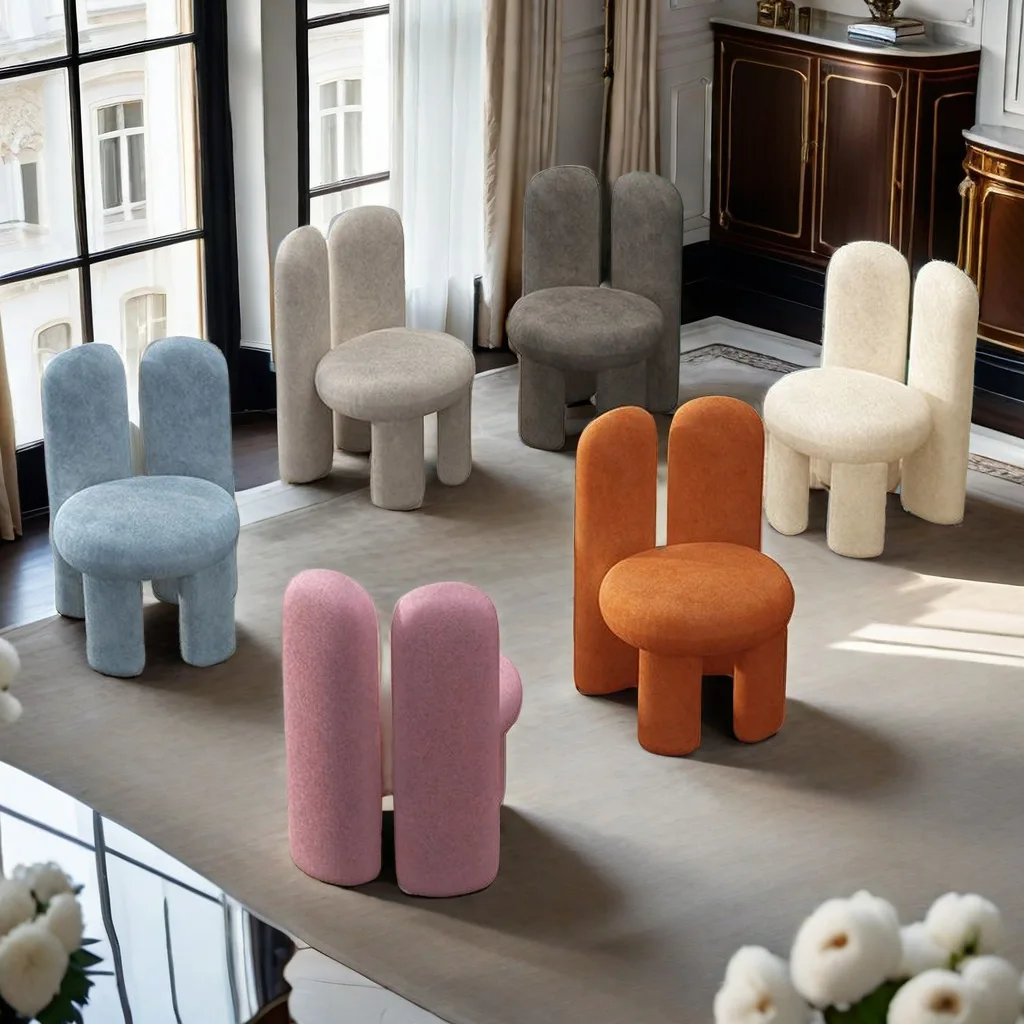 

Bunny Ear-Shaped Makeup Chair Creamy Style Designer Modern Minimalist Bedroom Light Luxury Dressing Stool Irregular Shaped Chair