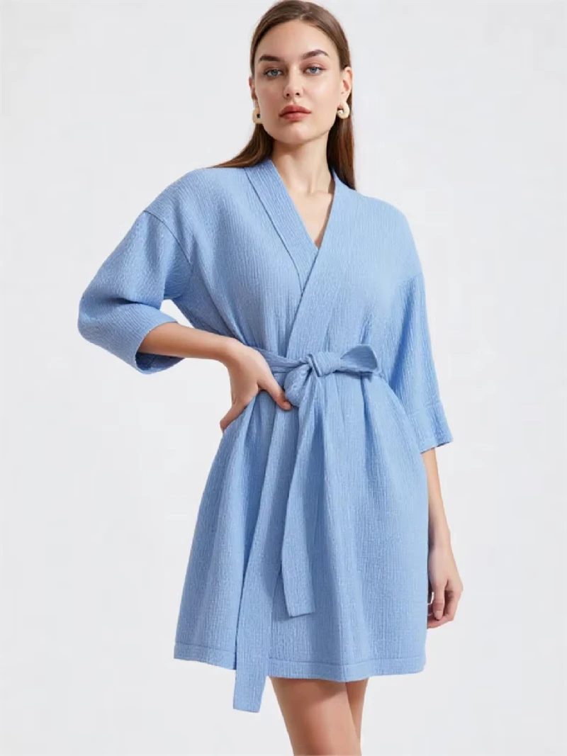 Women's Cotton Short Nightgown Solid Color Short Sleeve Pajamas Loose Casual Bathrobe Autumn Female Nightgown