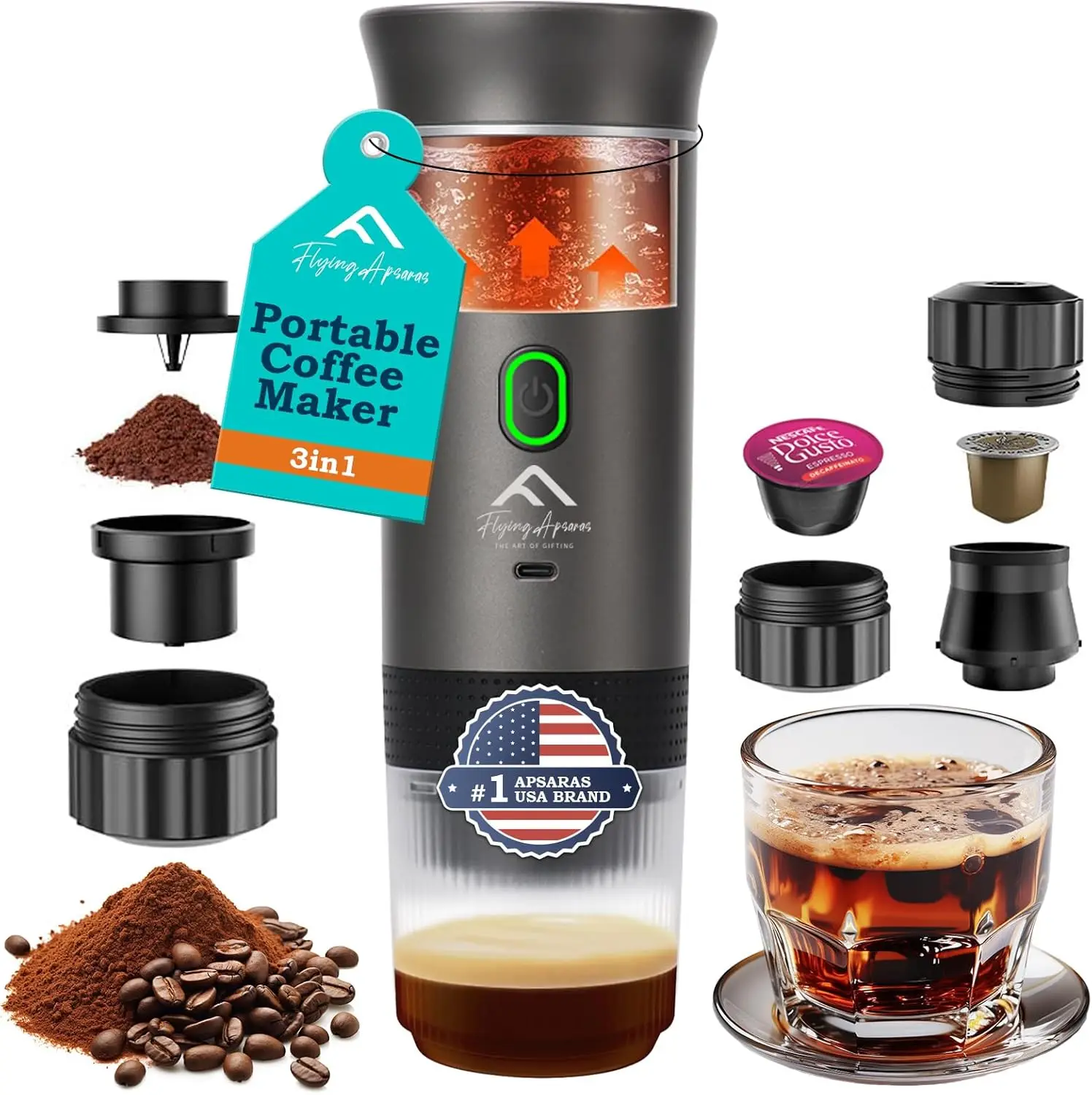 

Portable Coffee Maker for Travel, Portable Espresso Maker, 20 bar Mini Espresso Machine, 3in1 Travel Coffee Maker with Ground Co