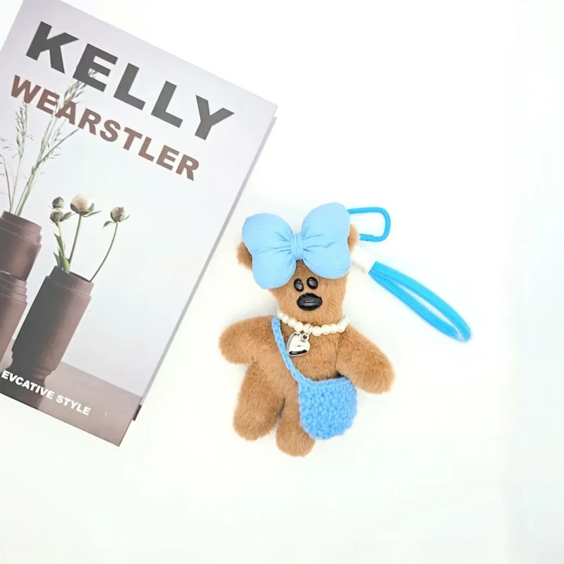 Bonito cabeça inclinada urso de pelúcia chaveiro pingente kawaii urso estridente boneca mochila saco charme chaveiro brinquedo presente para meninas mulheres casal