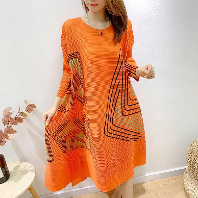 

Orange Dress Pleated Spring New 2023 Loose A-line Dress Large dresses ladies 2023 summer long dresses