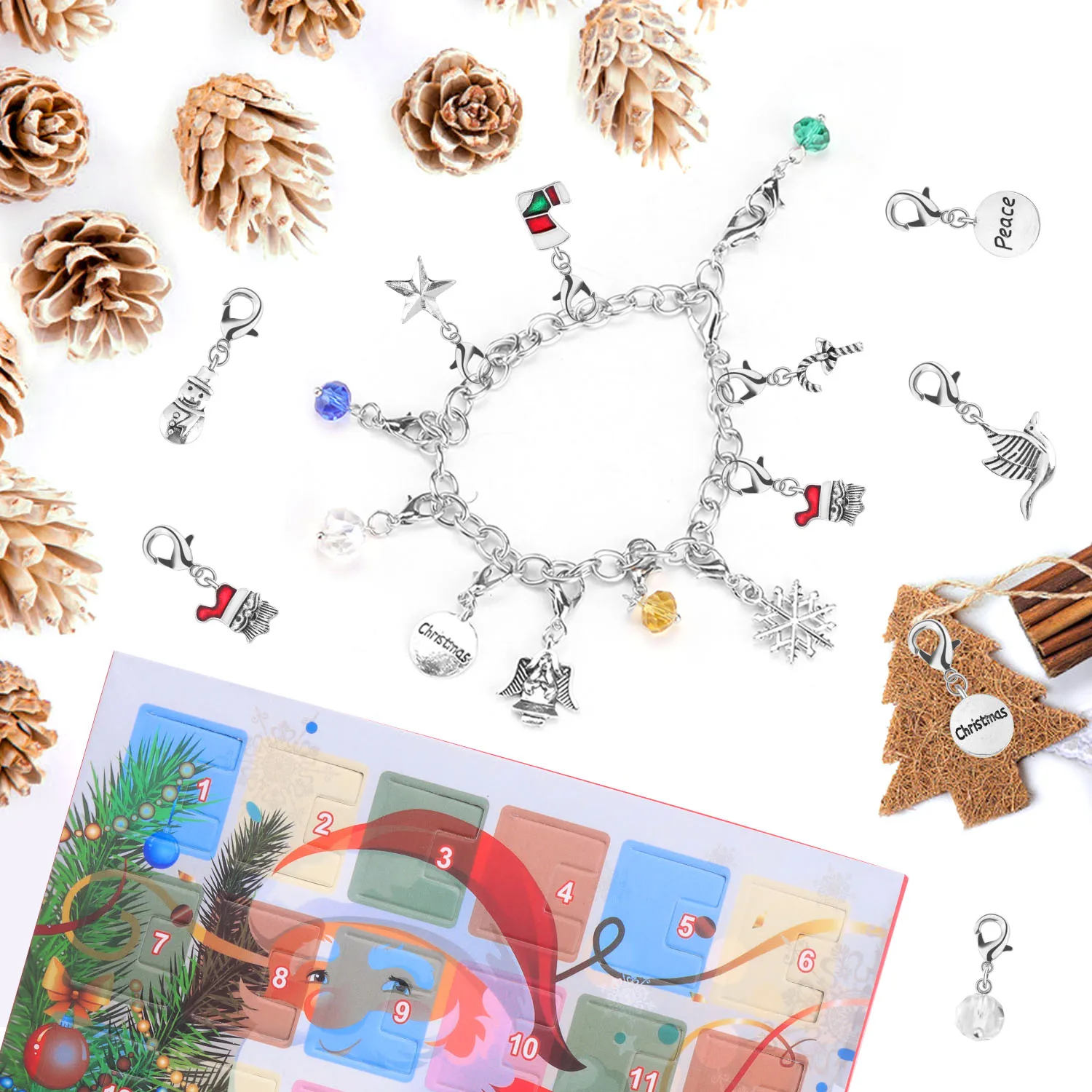 2020 24Days Christmas Countdown Advent Calendar DIY Charm Bracelet Necklace Jewelry Making Kit for Kids Children Xmas Gifts