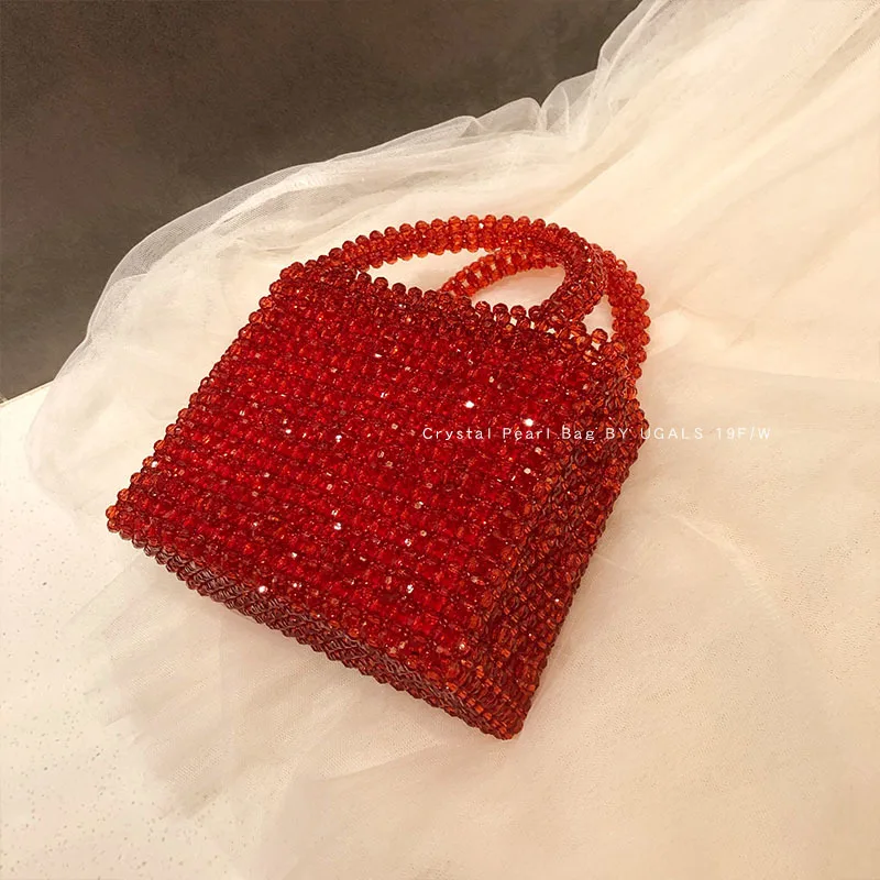 Imagem -02 - Bolsa de Diamante Mão-tecido Frisado Pérola Bolsa de Cristal um Ombro Estilete à Mão Crossbody Bolsas para Mulher Designer de Luxo