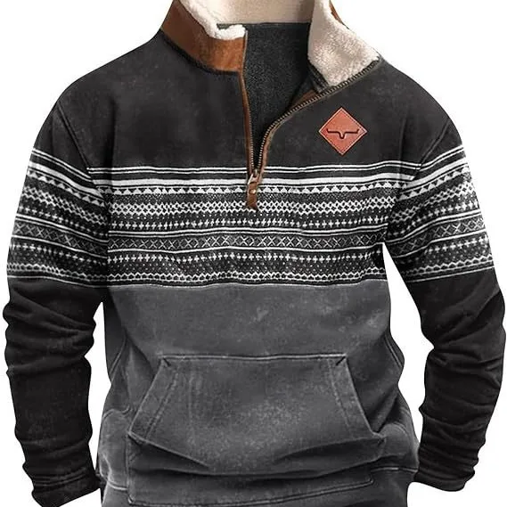 European and American Men's Half-Zipper Hoodie, Spring and Autumn 3D Digital Printing High Neck Long Sleeve Hoodie