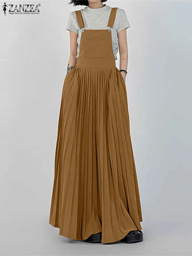 ZANZEA 2025 vestido plisado para mujer, ropa de calle, Vestidos de tirantes sin mangas de verano, Vestidos generales informales plisados con estilo