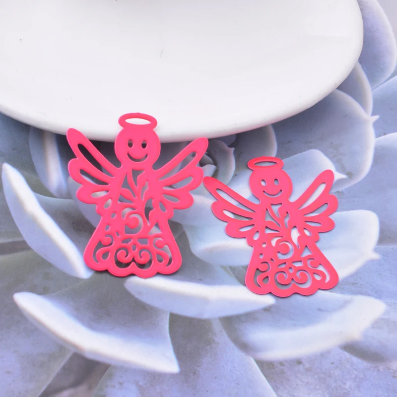 30 Stück/Set AB7410 38*33 Messing Anhänger mit lächelndem Gesicht und Engel-Motiv, bunte goldfarbene Schmuckmaterialien, geeignet für DIY-Ohrringe – Detail 4