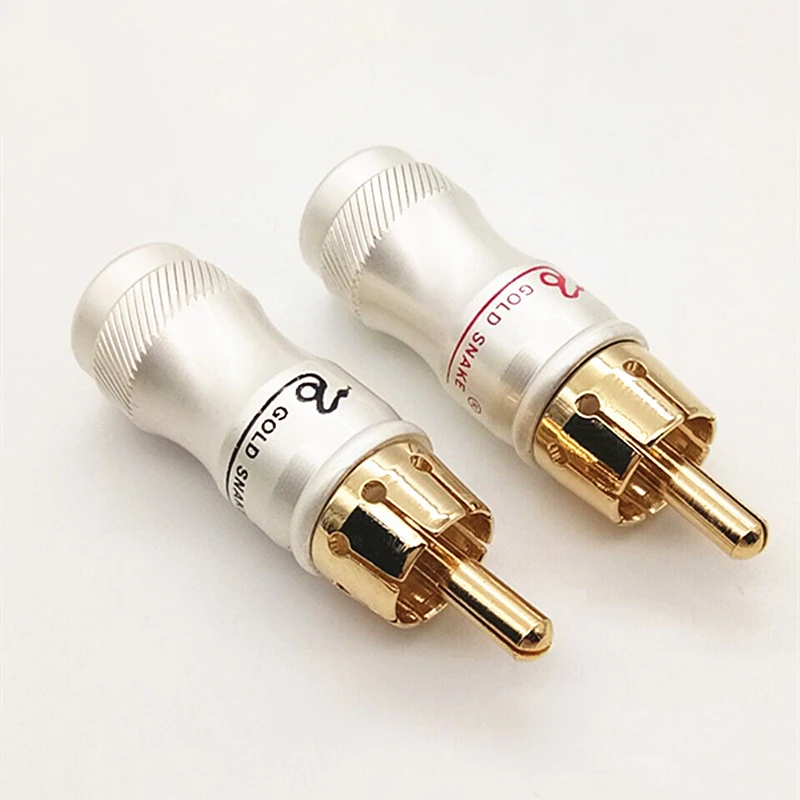 2pcs/1pairs Copper gold-plated RCA male plug Lotus solder plug Male Audio Video Connector gold snake RCA Plug For Cable DIY