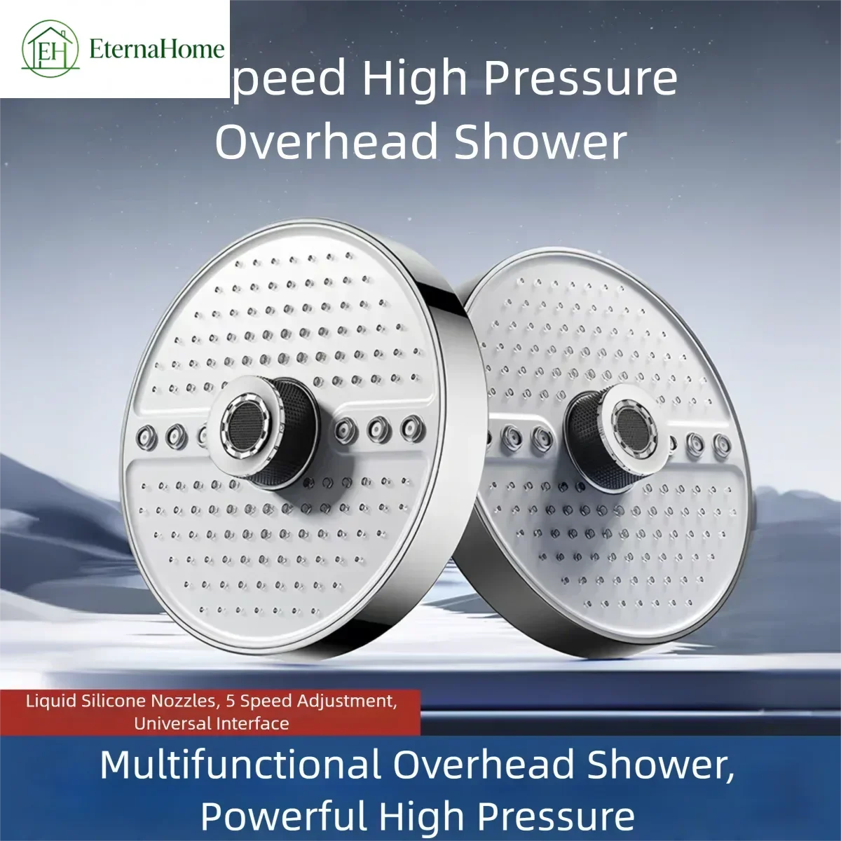 New 5 Modes Adjustable High Pressure Large Flow Supercharge Ceiling Mounted Rainfall Top Spray Shower Head Bathroom Accessory