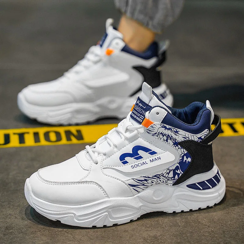 2025 ฤดูใบไม้ผลิใหม่Breathable High Topรองเท้าสีขาวขนาดเล็กผู้ชายกีฬารองเท้าAll MatchหนาLeisure Daddyรองเท้า