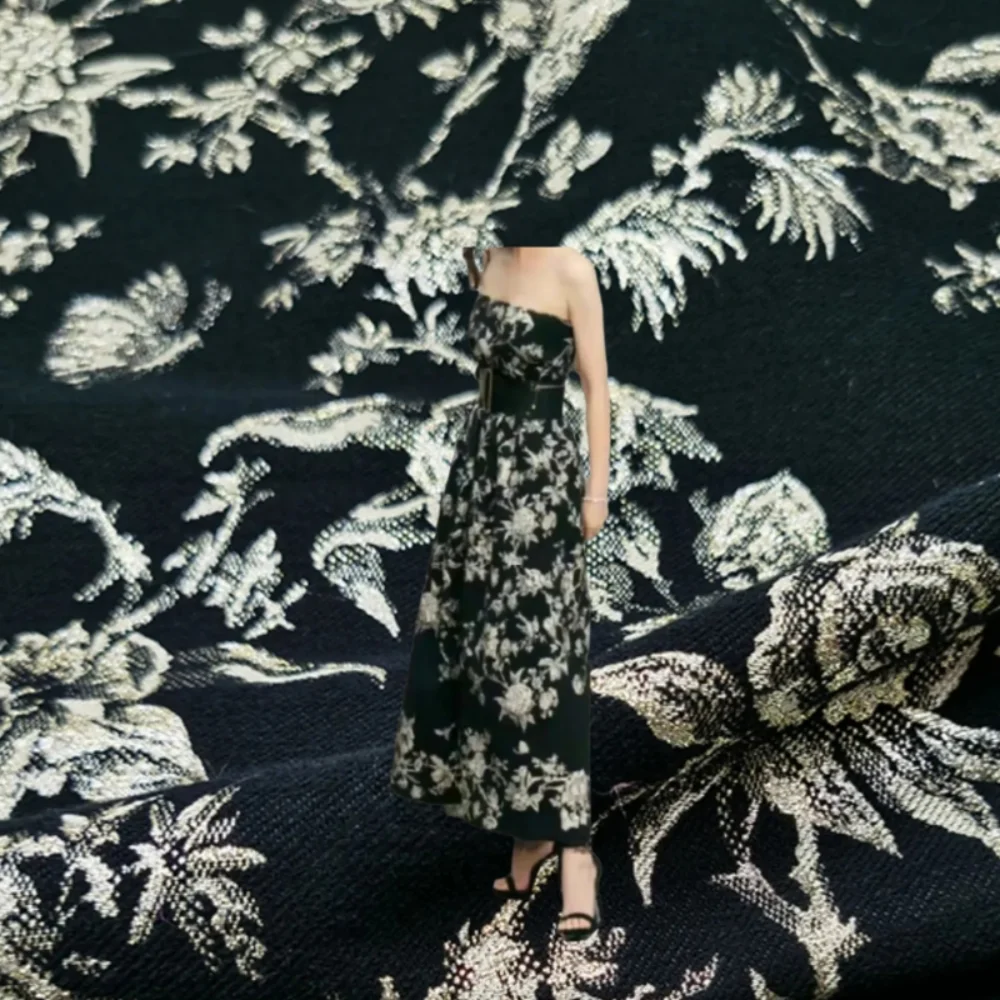 

Gold Line Jacquard Brocade Fabric European American Vintage Bra Dress Trench Coat Apparel Fashion for Diy Sewing Design Cloth