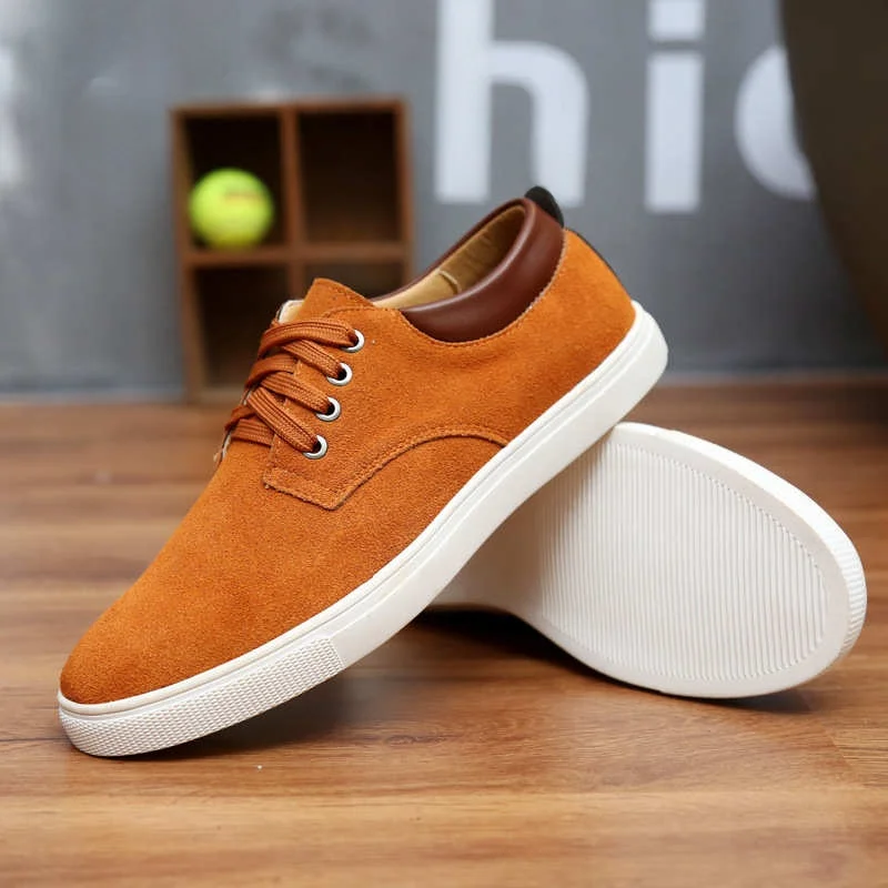 

Large Size Men's Casual Sneakers Youth Outdoor Leisure oes round Toe Low Heel Rubber Outsole Pig Skin Cow Suede Upaded