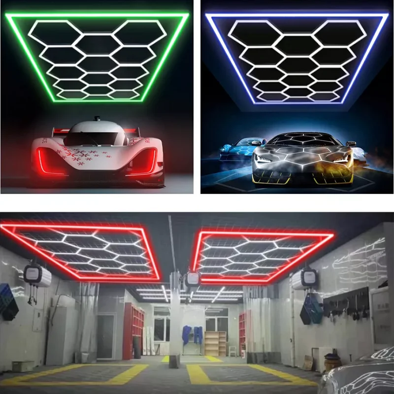 Aangepaste Barbershop Hexagon led honingraat licht garagelampen Buis Plafondverlichting Voor Auto Carrosserie Reparatie Workshop