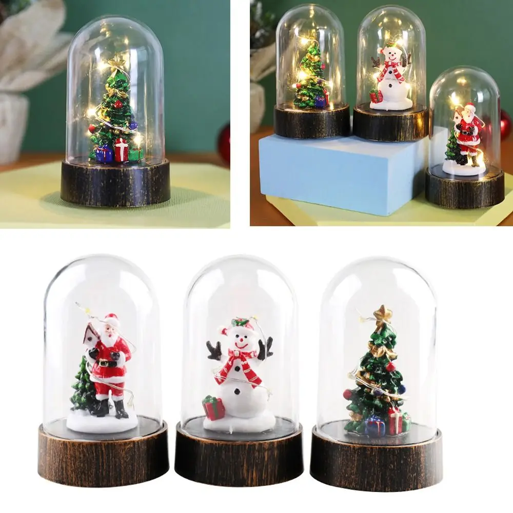 Linterna navideña brillante para decoración de escritorio, muñeco de nieve, árbol de Navidad, lámpara de globo de nieve, luces nocturnas con pilas