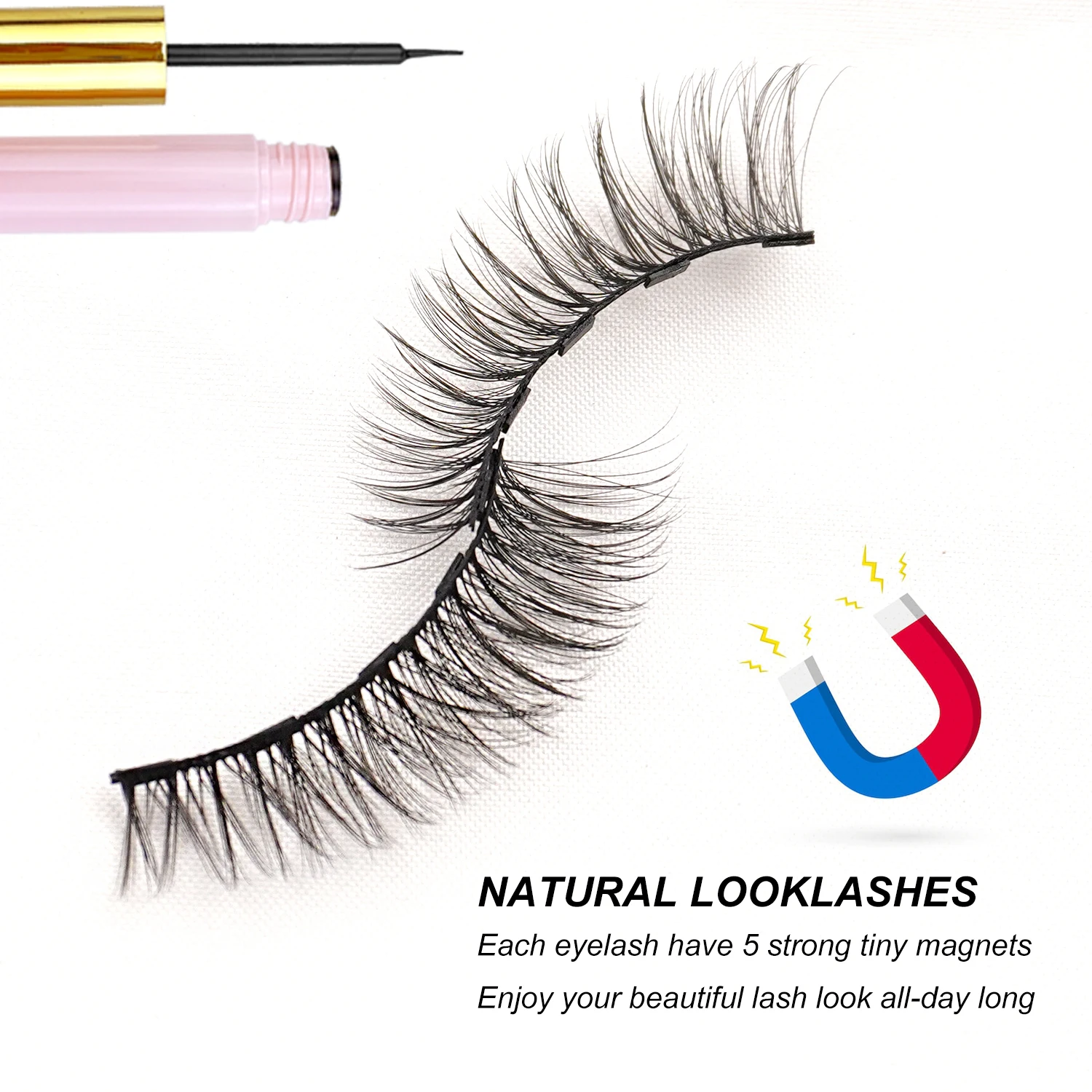 7쌍 마그네틱 속눈썹 키트, 재사용 가능한 3D 마그네틱 속눈썹 세트, 방수 아이라이너, 인조 속눈썹 자연스러운 룩
