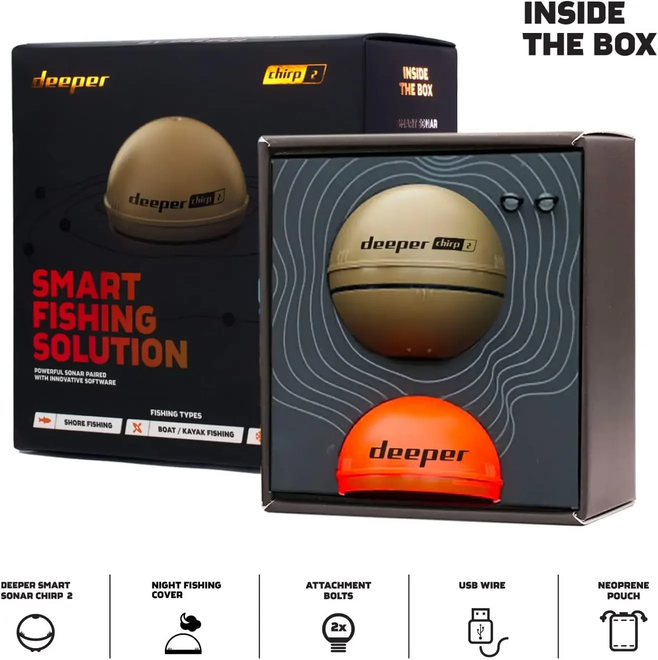 2 Sonar Fish Finder - Portable Fish Finder and Depth Finder for Kayaks, Boats and Ice Fishing | No GPS | Castable Deeper Fish