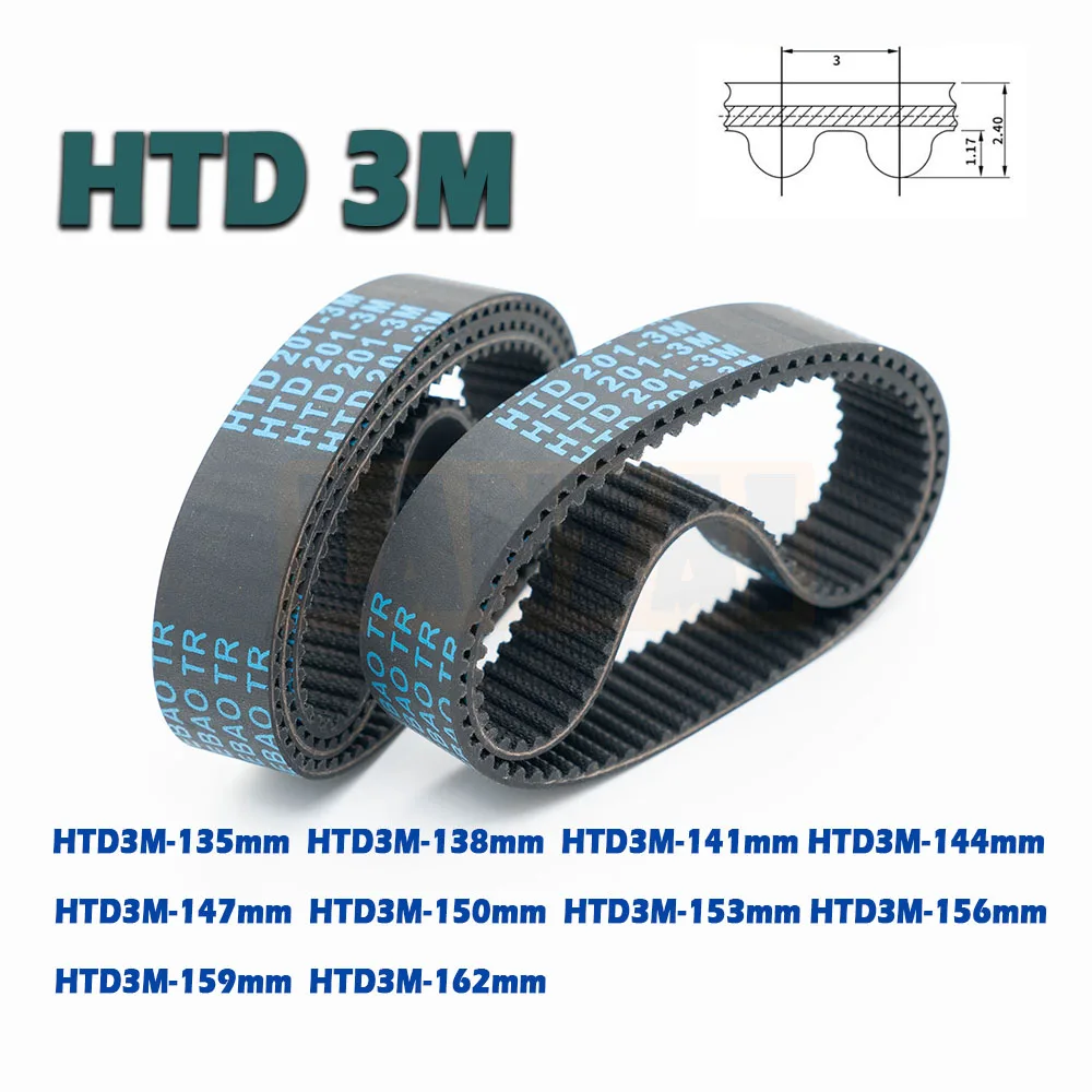 HTD3M Rubber 3M Closed Loop Timing Belt  Width 6/10/15mm Length 135~162mm Telecar CNC 135 138 141 144 147 150 153 156 159 162mm