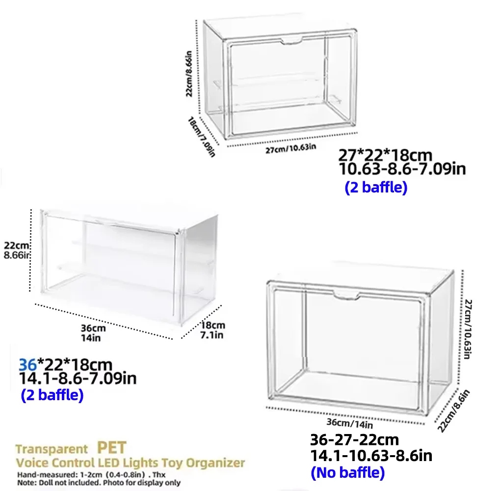 Sprachgesteuerte LED-Vitrine für Sammlerstücke – 27 x 22 x 18 cm, transparenter Acrylschrank mit Fernbedienung, RGB-Farben und Bewegungssensor für