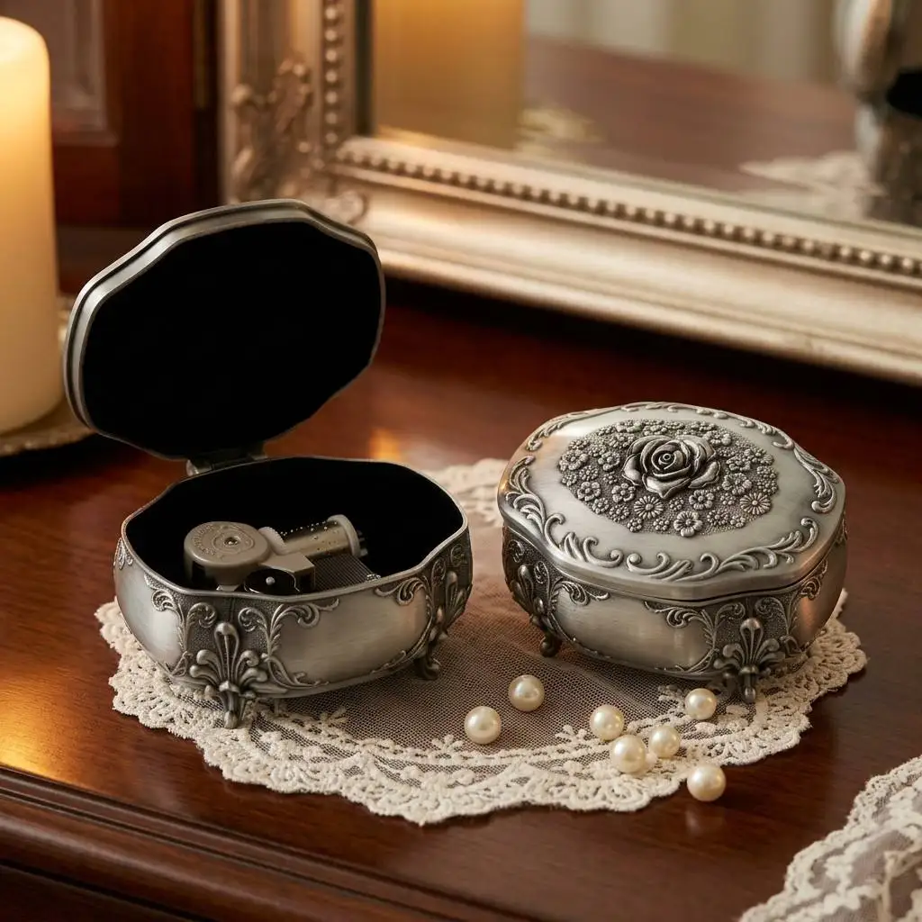 ROSIKING Emboss Alloy Metal Music Box Wind Up and Golden Movement Music Box(Once upon a December) for Birthday