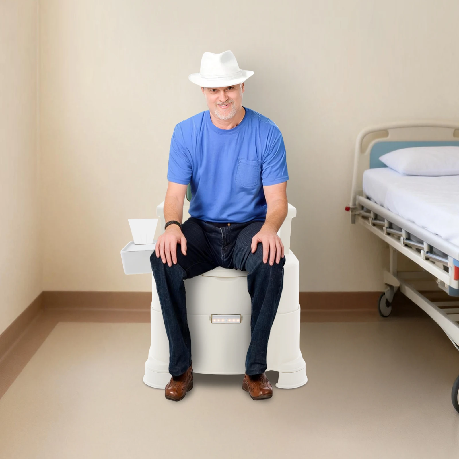 Picture 5: Elderly Bedside Commode with Induction Night Light And Tissue Box Disability Access Commode for Comfortable Nighttime Use