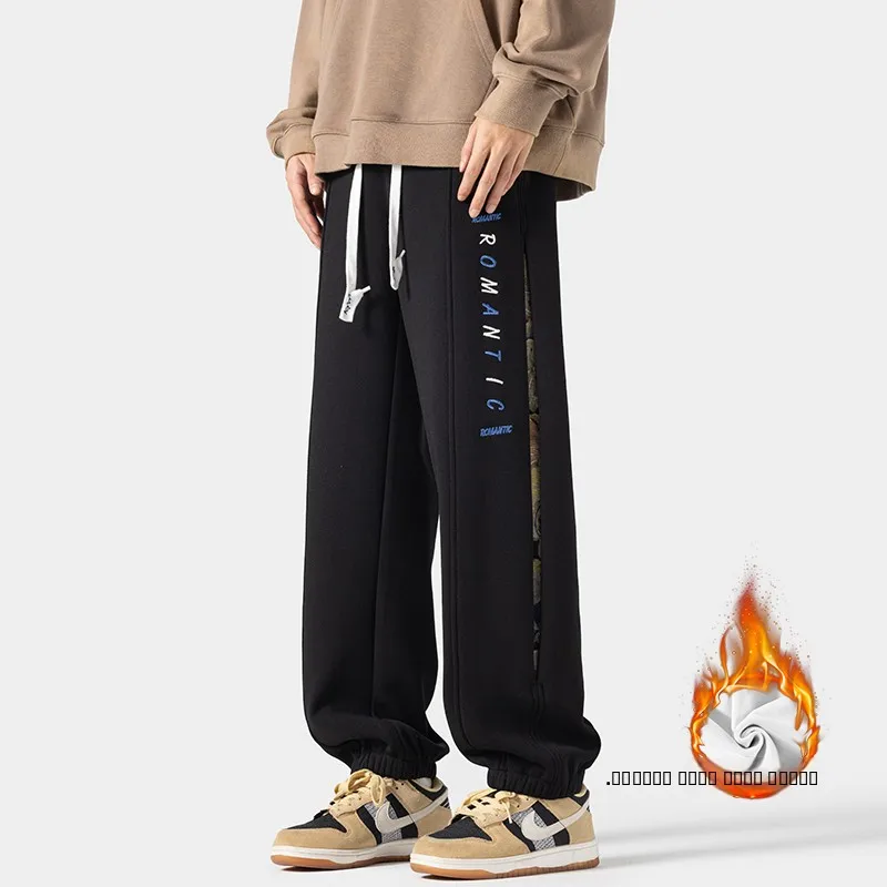 

Мужские спортивные брюки на флисовой подкладке, осенне-зимние теплые свободные брюки, повседневные модные брендовые спортивные штаны с эластичной резинкой на талии