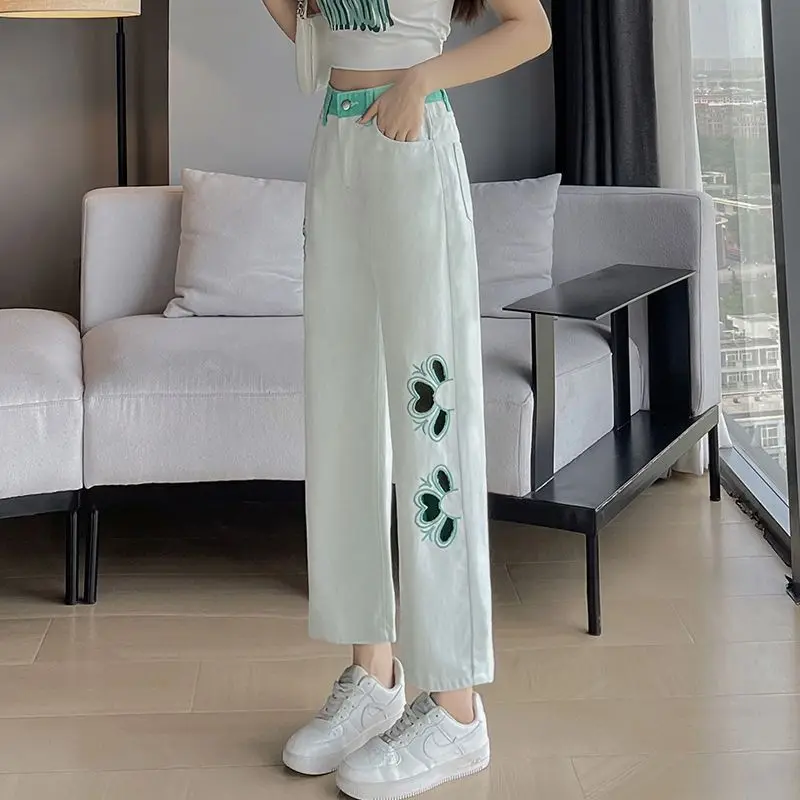 

Fashion New 2026 Spring Summer Women's Cut-out Embroidered Ripped Jeans High-Waist Ankle-Length Straight-Leg for Petite Style