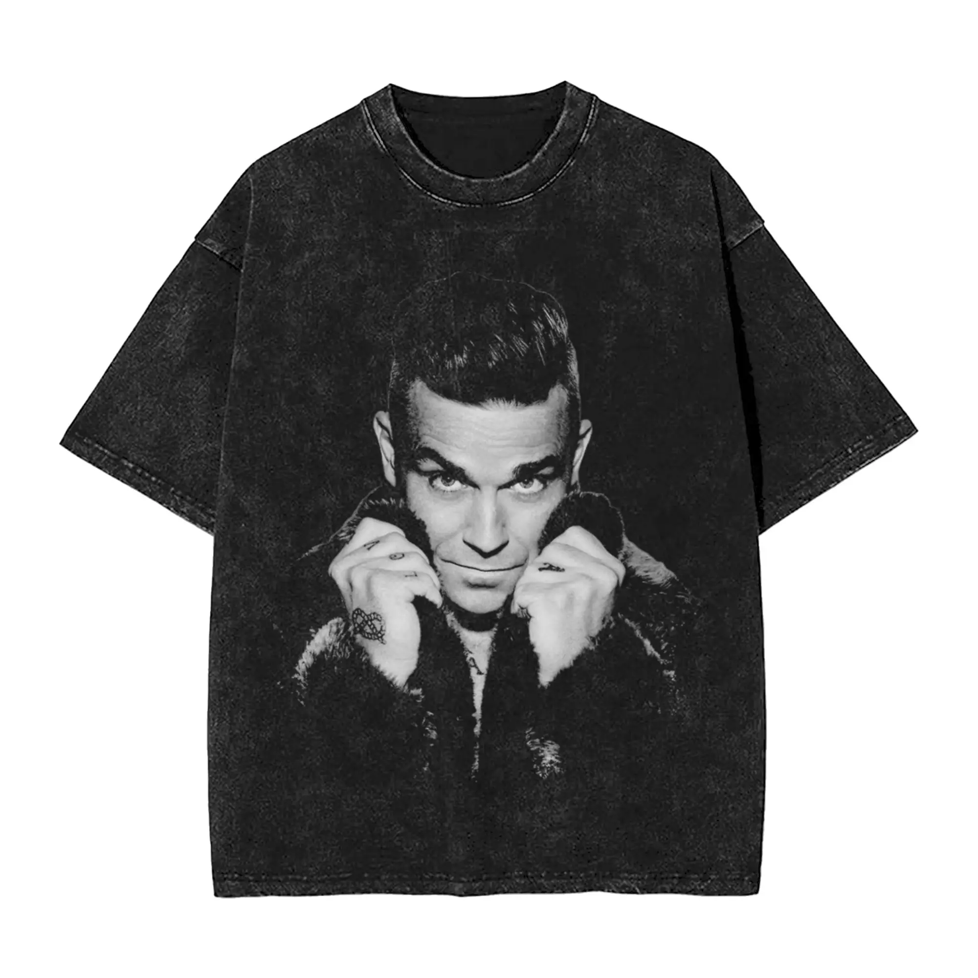 Robbie Williams  T Shirts Hip Hop Washed 100% Cotton High Street T-Shirt  Cool Men Women Tops Streetwear Summer Tops Tees