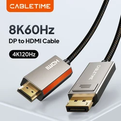 Kabel CABLETIME Displayport do HDMI 8K 60HZ 4K ze stopu cynku HDR 10 do monitora telewizora stacjonarnego Kabel LG Dell Snap DP1.4 HDMI 2.1