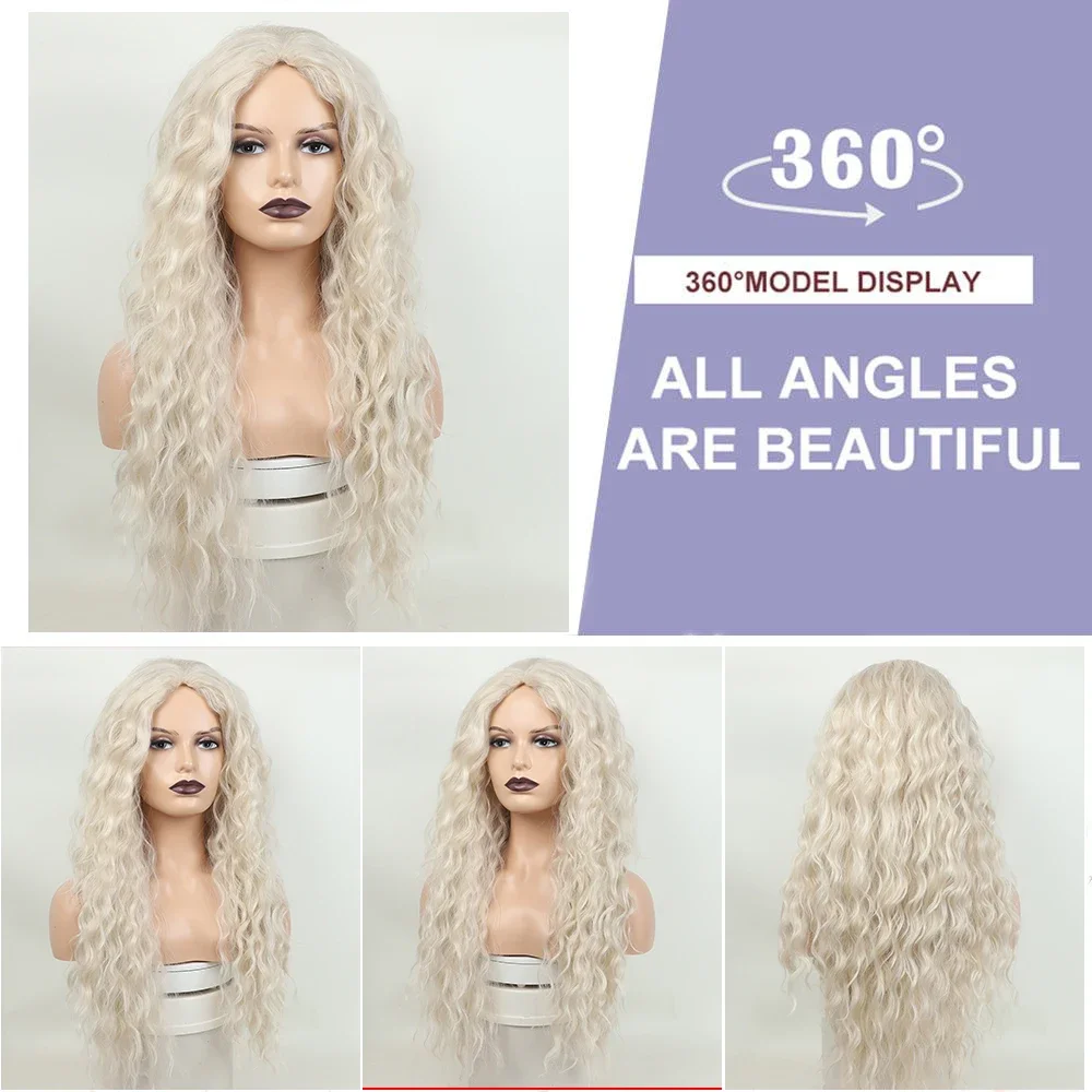 Perruque de cheveux bouclés longs moelleux pour femmes, perruques de vague naturelle, cosplay, vidéo blanche, perruque bouclée synthétique, utilisation 03, degré de chaleur, 24 po