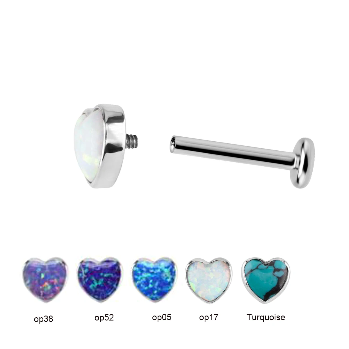 ASTM F136 Titanium  Heart Opal Labret 16G Helix Tragus Lip Ring Cartilage Monroe Ear Piercing Jewelry