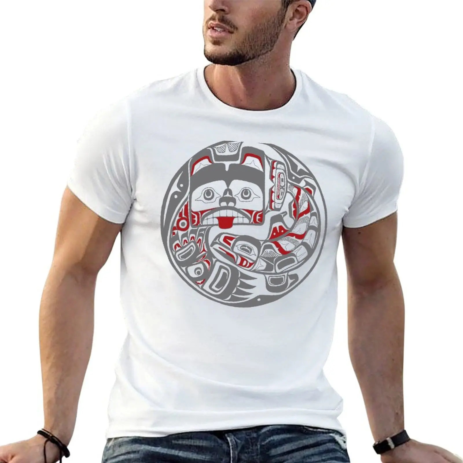 

Bear and Salmon, in gray T-Shirt funny t shirts dark humor man t shirts for men casual T-Shirt