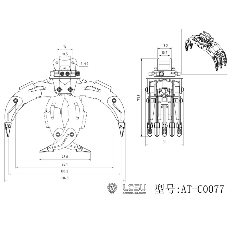 RC 1/14 LESU Upgrade-Zubehör für Tamiya Muldenkipper Hydraulikbagger Mini-Bagger DIY-Modell Verbesserte Teile – Detail 5