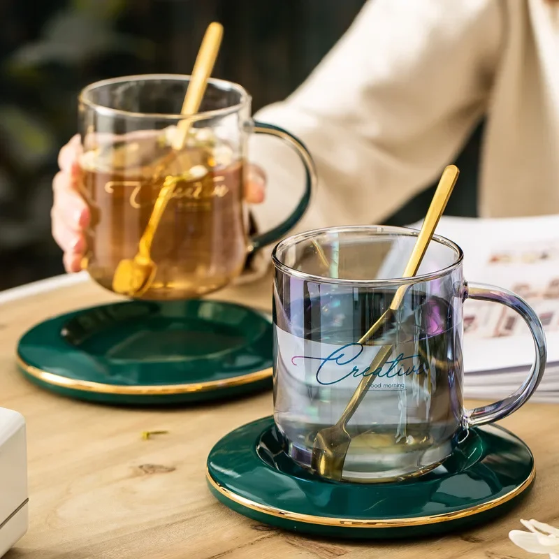LingAo-Nordic Light lujo Resistencia a altas temperaturas, té flores, taza oro