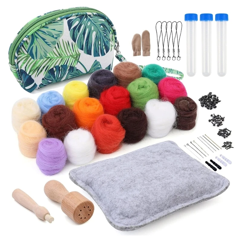 

Needle Felting Starter with Storage Bag, Wool Roving 18 Colors Set for DIY Craft