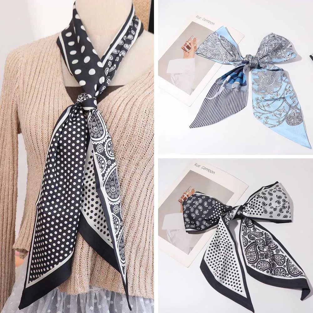 

Fashion Cashew Nut Print Polka Dot Scarf Ribbon Thin Scarf Headband Waistband Neckerchief Long Scarves Beach