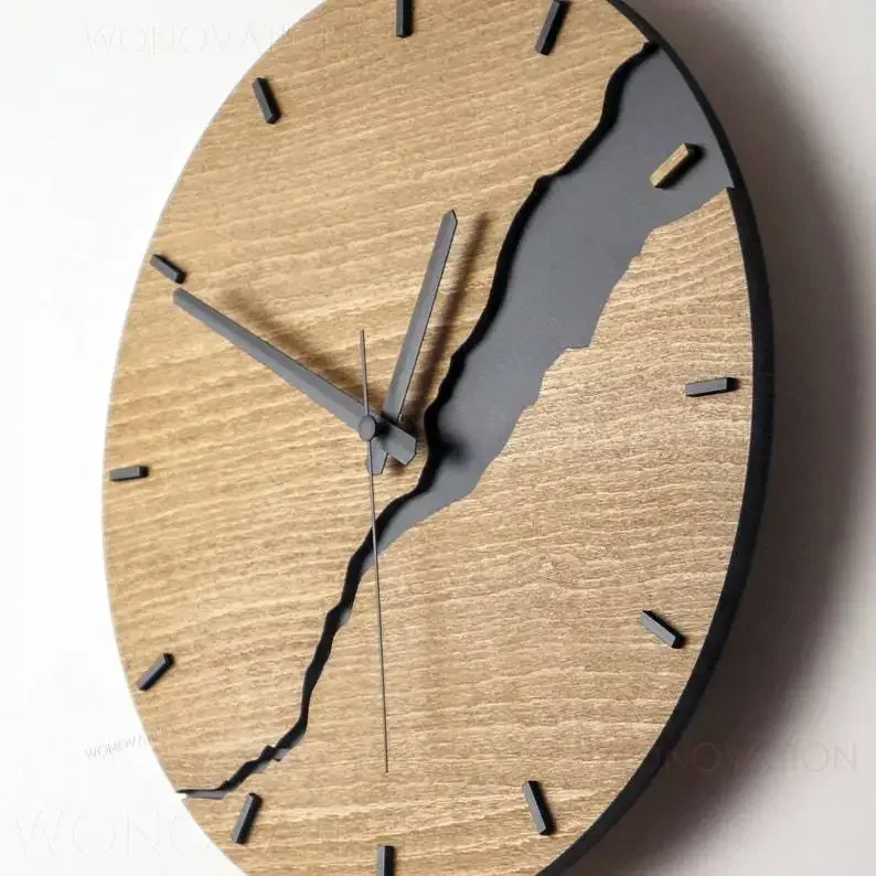 Creative Crack Simple Wooden Wall Clock Modern Home Decoration Wood Wall Clock Background Wall Decor for Home