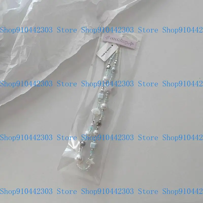 

L4MD Ocean Inspires Phone Charm with Shimmering Pearls Shells Stars Decoration Not Slip PVC Cord for Mobile Cases Daily Use