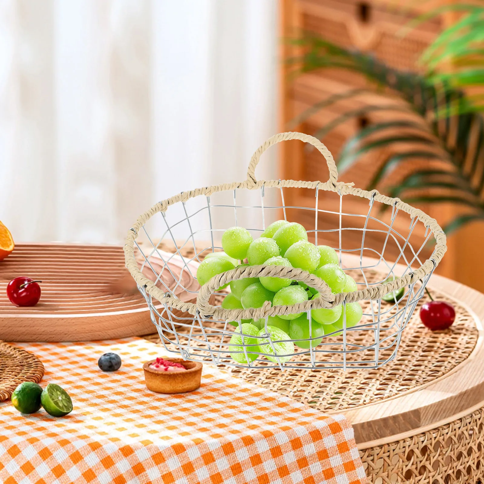 

Woven Wire Baskets Metal Storage Basket Decorative Iron Wire Fruit Bread St Retro Kitchen Bar Accessories Metal Sundry ganizer