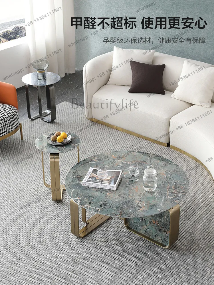 Nordic light luxury modern bright rock slab round minimalist marble coffee table