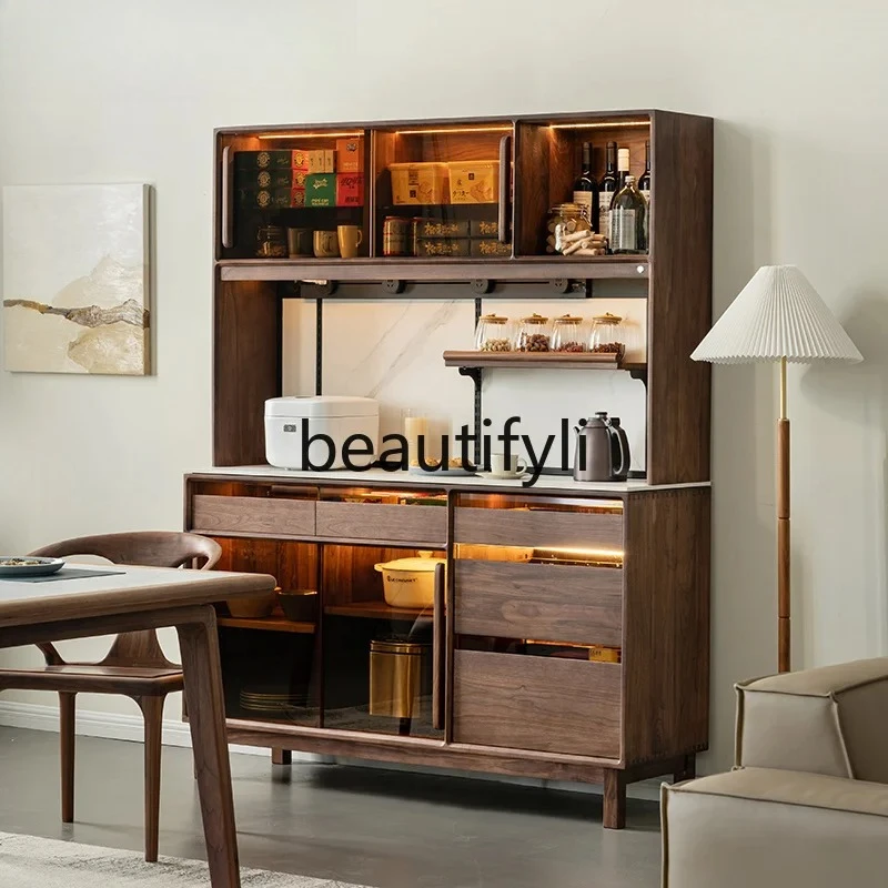 North American black walnut solid wood dining side cabinet rock slab locker living room integrated exhibition hall cabinet
